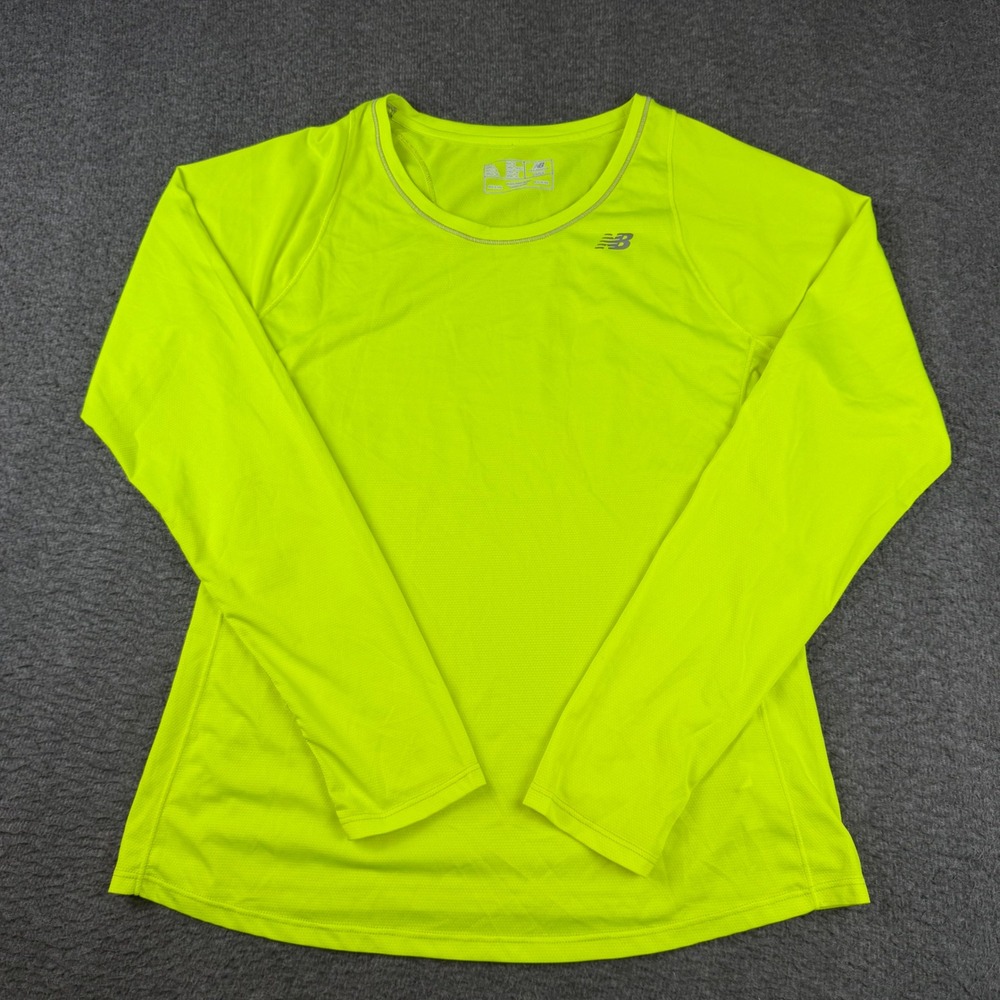 New Balance Running Shirt Women's Large Neon Yellow Long Sleeve NB Dry Top
